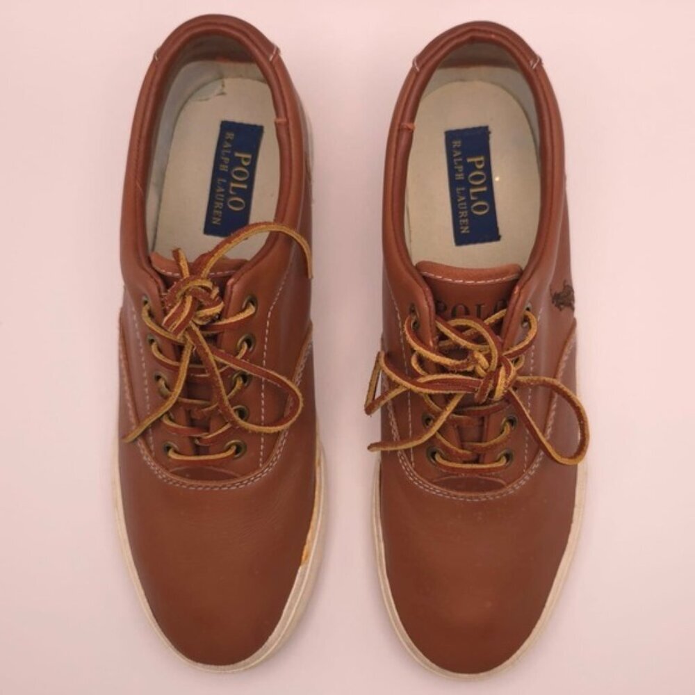 POLO RALPH LAUREN VAUGHN Size 8 D Brown SOFT LEATHER Lace Boat Shoes Men's - Picture 3 of 8